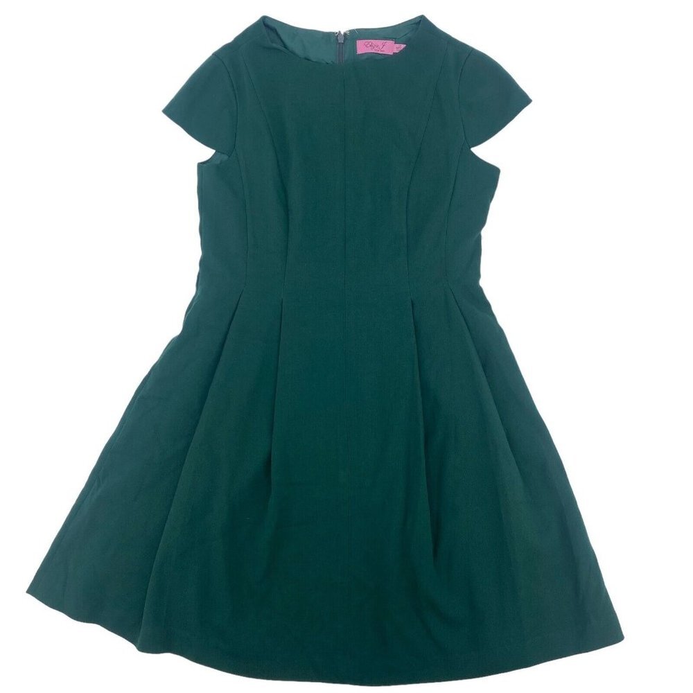 Eliza J Dark Green Fit-and-Flare Cap Sleeve Dress